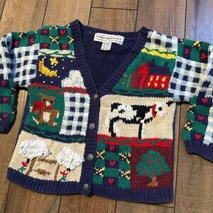 Vintage Gloria Vanderbilt Barnyard Cardigan Sweater Kid's M 5/6 Knit Knitwear‎